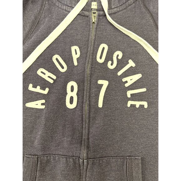 Aeropostale 87 Navy Blue Full  Zip Hoodie Drawstring Hood Front Pockets Medium - Picture 10 of 10